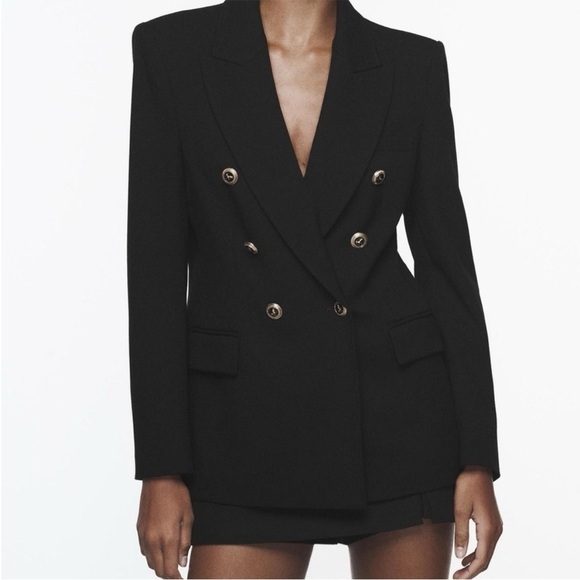 ZARA Double Breasted Blazer Jacket Black Blogger Favorite Size Small S - Picture 7 of 16
